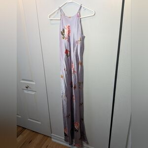 BEECHERS BROOK Size 4 Vintage Satin Effect Maxi Dress Lilac, Floral, Butterfly